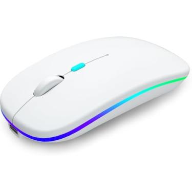 Imagem de Mouse Sem Fio Recarregável com LED RGB Design Ergonômico Conexão USB Bluetooth Compatível com PC Notebook e Home Office (Branco)