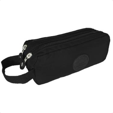 Imagem de Estojo Escolar Feminino Organizador Duplo C Alça Porta Lápis (Preto)