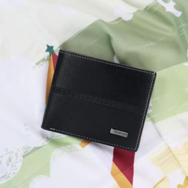 Imagem de Carteira masculina de poliuretano com 4 compartimentos para cartão, 1 janela para identidade, 2 compartimentos para dinheiro, 1 bolso com zíper, carteira dobrável, Preto, Casual