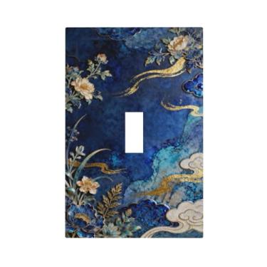 Imagem de WUYOCHA Placa decorativa para interruptor de luz, azul, branca, linha dourada, nuvem, 1 gangue, placas de parede com interruptor único para tomadas elétricas, capas de placa frontal para quarto