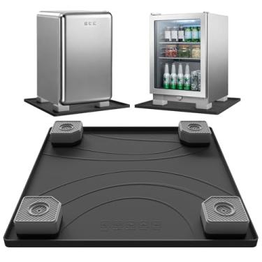 Imagem de Tapete de silicone para mini geladeira com quatro elevadores de base, 60 cm x 59 cm x 1,3 cm sob o tapete da geladeira, bandeja coletora evita vazamento de água, danos no chão, tapete de proteção para