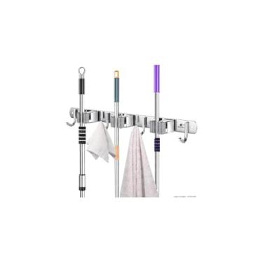 Imagem de Suporte Multiuso para Vassouras e Utensílios, 6 Ganchos, Organizador de Parede para Cozinha e Lavanderia, 40x6x7cm, Capacidade 8kg