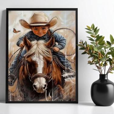 Imagem de Quadro Decorativo Criança Cowboy Com Cavalo 24X18Cm -Vidro - Quadros O
