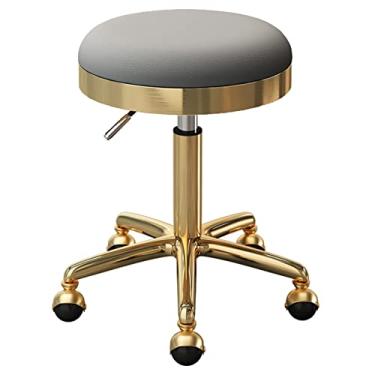 Imagem de Cadeira giratória com rodinhas assento redondo salão de beleza escritório bar bancos com 5 garras e rodas terra, ajustável 47-64 cm (cor: cinza claro) (preto) (cinza escuro)