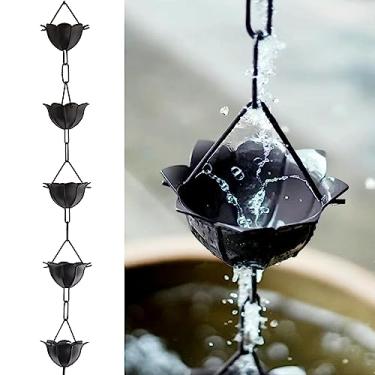 Imagem de WEBSID Calhas de desvio, corrente coletora de chuva de alumínio para fora, correntes guia de chuva de pétalas substituem a calha, desviador de água da chuva de drenagem pendente, fácil instalação