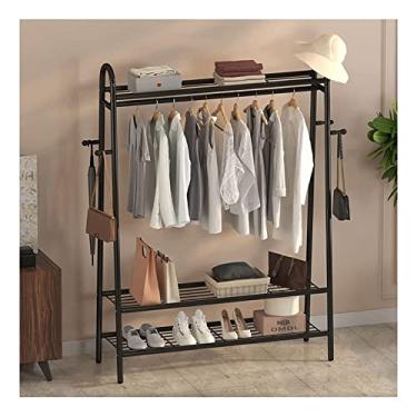 Imagem de Cabideiro para exibição de roupas, trilho de roupas com moldura de metal, prateleiras de armazenamento de roupas com prateleiras de sapatos, suporte de roupas para entrada de loja e quarto