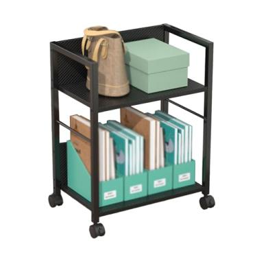 Imagem de Suporte de impressora móvel de 2 níveis com rodas, unidade de carrinho de escritório em casa, suporte de reprodutor de mídia, adequado para documentos de máquina de fax console de jogos (tamanho: 46 x
