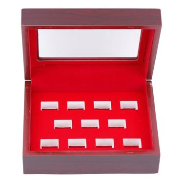 Imagem de HUANGGG Caixa de exibição de anéis de madeira com vários compartimentos estojo de armazenamento para anéis de campeonato de beisebol e softball, suporte de joias