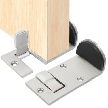 Imagem de Batentes de porta, batente de porta resistente sem perfuração | Batente de porta anticolisão de aço inoxidável, protetor de parede dobrável com fundo de borracha para chuveiro, cozinhas, restaurantes