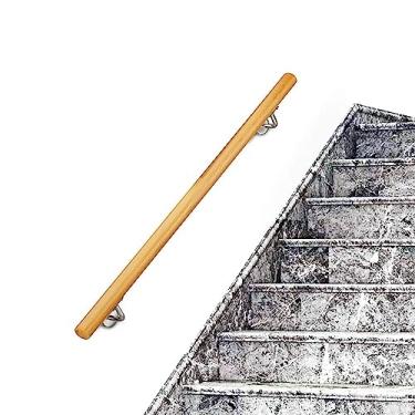 Imagem de Corrimãos de escada antiderrapantes de madeira maciça de madeira natural, uso doméstico contra a parede, grades internas do sótão para idosos, hastes de suporte de corredor (tamanho: 3 m)