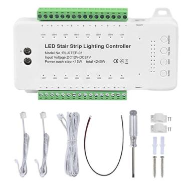 Imagem de Controlador de Luz Escada LED 16 Etapas Pisada com Sensor PIR para Iluminação Ambiente Decorativa Controle Dimmer