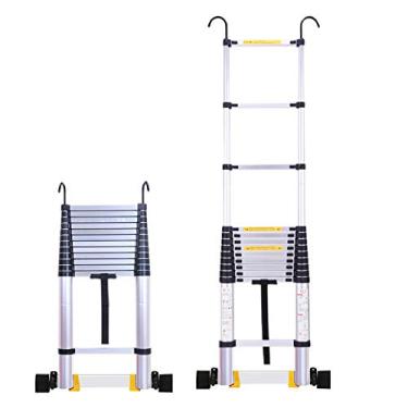 Imagem de OKUOKA Escadas, escada telescópica de alumínio com ganchos e rodas, escada de extensão extra larga para sótão e edifício ao ar livre/6,2 m/20,3 pés
