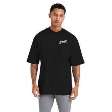 Imagem de Camiseta Oversized Streetwear de Algodão Masculina Ideal para Academia e Esportes Preta-Masculino