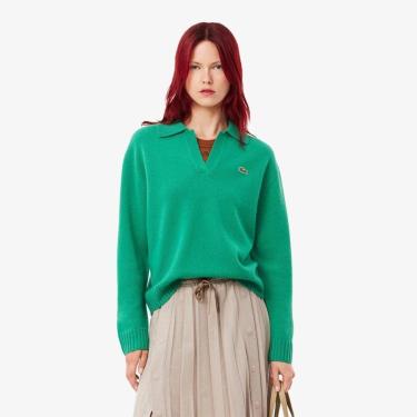 Imagem de Suéter Lacoste De Cashmere De Malha 3D Com Colarinho De Camisa Polo Lacoste-Feminino