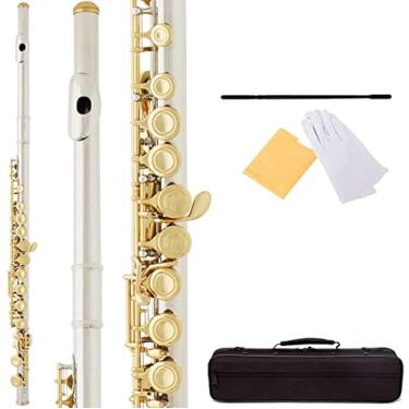 Imagem de Estojo para instrumentos musicais de flauta tom C 16 furos flauta fechada cuproníquel banhado a prata com chave E