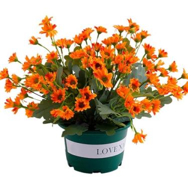 Imagem de 5 peças Funsdecor para mães, flores artificiais para mães do pôr do sol ao ar livre – Resistente a UV, impermeável, à prova de vento, margarida falsa de outono com eucalipto, decoração ao ar livre