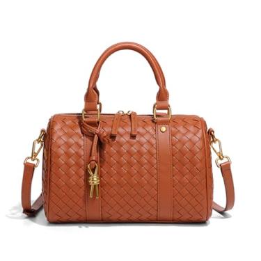 Imagem de Bolsas femininas de couro Boston Barrel Bag com alça superior e bolsas de ombro transversais, Marrom