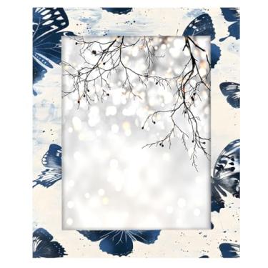 Imagem de Moldura de 28 x 35 cm, tinta azul borboleta animal, feita de madeira maciça, moldura de 28 x 35 cm, para exibição de mesa e montagem na parede, para decoração de casa e ideias de presentes para a