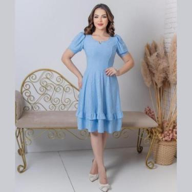 Imagem de vestido elegante feminina com babadinho arrumando para qualquer festa.
