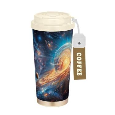 Imagem de SEHANY Caneca de viagem Galaxy Starry Sky de viagem de 500 ml Copos de café reutilizáveis revestidos de cerâmica com tampa à prova de vazamento, parede dupla, isolamento a vácuo, copo de café de aço