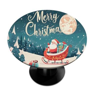 Imagem de Toalha de mesa redonda com borda elástica Dream Santa Claus Christmas toalha de mesa redonda limpa para ambientes internos e externos, pátio, jantar, cozinha, festival, decoração para mesas de 101 a