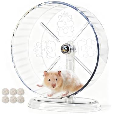 Imagem de Acsist Roda silenciosa para hamster, 24 cm, silenciosa, para hamster sírio, antiderrapante e suporte ajustável para gerbos, ratos ou outros animais de estimação pequenos, transparente