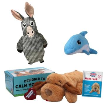 Imagem de Snuggle Puppy Original, brinquedo para cães com batimento cardíaco calmante, companheiro de pelúcia calmante reduz a ansiedade do animal de estimação, inclui pacote de calor e baterias + 2 brinquedos