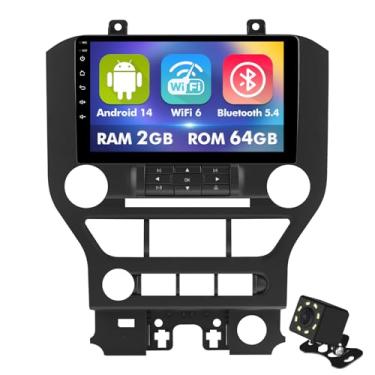 Imagem de Tela sensível ao toque IPS de 9 polegadas Android 14 estéreo para carro para Ford Mustang 2015-2020 com CarPlay sem fio e Android Auto 2 + rádio de carro de 64 GB, suporte GPS, WiFi 6, Bluetooth, 5.4