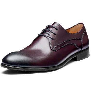 Imagem de Jepsengord Sapato social masculino Wingtip couro bovino genuíno Oxfords com Brogue Formal Business Wedding Derby Shoes, Bico liso bordô, 43