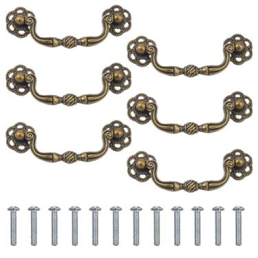 Imagem de SUPERFINDINGS 6 conjuntos de puxadores vintage bronze antigo puxador de gaveta central com orifício de 9,4 cm puxadores de gaveta retrô decorativos puxadores de ferro para gavetas de armários