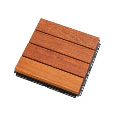 Imagem de SPXMQSS Tábuas de deck de madeira, piso de jardim ao ar livre, 11 peças de azulejos de deck interligados fácil de instalar para jardim varanda pátio terraço A