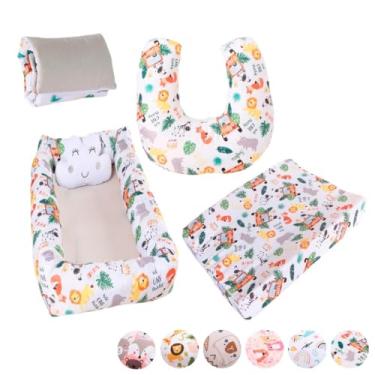 Imagem de Kit Ninho Redutor Quadrado + Almofada de Amamentação Sublimada + Trocador Anatômico + Trocador Portátil Menino e Menina(SAFARI)