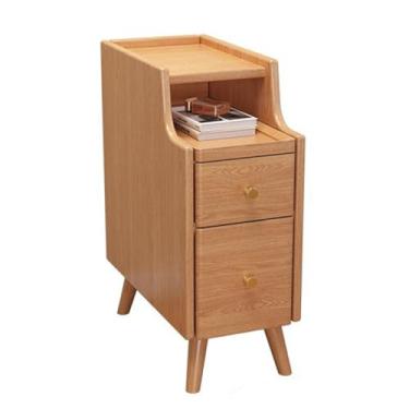 Imagem de SPXMQSS SPXMQSS Mesas de cabeceira finas, mesa de cabeceira com 2 gavetas e prateleira aberta push-pull mesa de canto de sofá de madeira para quarto, sala de estar, escritório, cáqui 30 x 40 x 50 cm