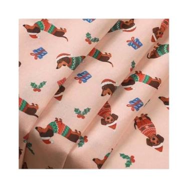 Imagem de 1unid Tecido Estampa Cão Cartoon de Natal - Tecido Poliéster Tejido (50/100/200x150cm) - Rosa/Vermelho/Alperce/Negro para DIY Decoração de Festa/Saia de Árvore/Sacos de Presente(Pink,200X150cm)