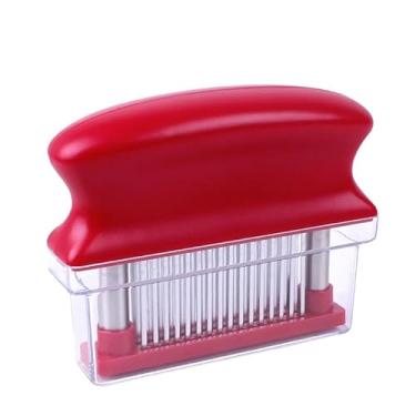 Imagem de Amaciador de carne com 48 lâminas de agulha ultra afiadas de aço inoxidável, máquina de cozinha resistente para amaciar carne, peru, frango, bife, vitela, porco, peixe, etc. (vermelho)