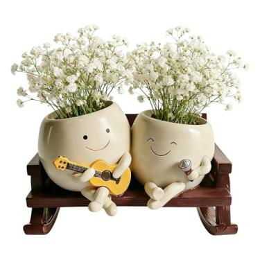 Imagem de Vaso De Plantas Em Resina - Respirável, e Sorridente | Vaso Para Plantas Interior Exterior | Para Cactos Suculentas Jardim Parapeito Mesa Sala De Jantar