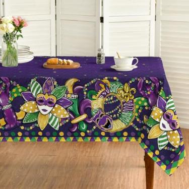 Imagem de Horaldaily Toalha de mesa roxa carnaval 132 × 178 cm, retangular, máscara roxa, baile de máscaras de donuts, capa de mesa sazonal lavável para decoração de piquenique e jantar
