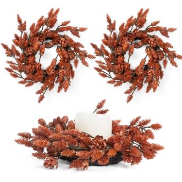 Imagem de Fuxdre 2 peças de guirlandas de vela de Natal, guirlanda de vela de 25 cm com pinha vermelha artificial, suporte de vela de Natal, decoração interna para armários de cozinha doméstica, centros de mesa