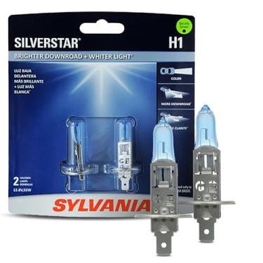 Imagem de SYLVANIA - H1 SilverStar - Lâmpada de farol de halogênio de alto desempenho, farol alto, farol baixo e lâmpada de substituição de neblina, mais brilhante Downroad com luz mais branca (contém 2