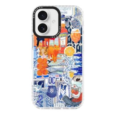 Imagem de ChiCaseVer Capa para iPhone 16, padrão mediterrâneo de colagem Aperol, proteção contra quedas de nível militar, capa protetora de TPU macio e macio com proteção de câmera para mulheres e meninas