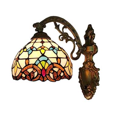 Imagem de Arandela de parede barroca com vitrais, estilo Tiffany, 20 cm (8 polegadas), estilo mediterrâneo, para sala de estar, quarto e corredor, bege.