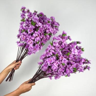 Imagem de Kit Buquês de Flores de Cerejeira e Pessegueiro Artificial 65CM Decoração Oriental Casa Festa Evento(10,Lilás)