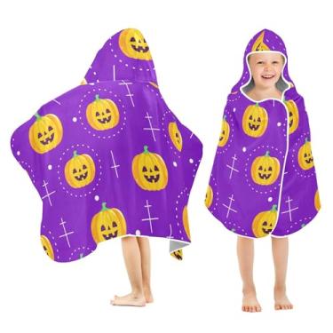Imagem de Burbuja Toalha de banho com capuz Pumpkins para crianças, toalha de praia de pelúcia macia absorvente para chá de meninas e meninos 3-10 anos, 61 x 127 cm