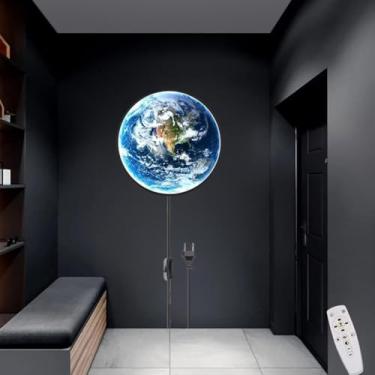 Imagem de Luminária de parede LED RGB em formato de lua, para ambientes internos, com intensidade ajustável, controle remoto e por aplicativo. Luminária decorativa redonda RGB em formato de lua, com s