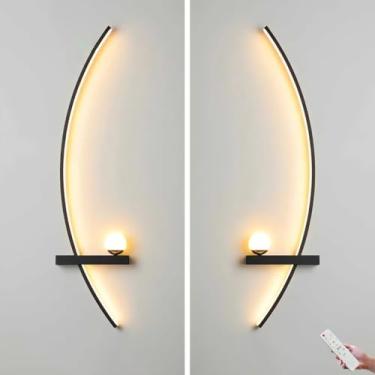 Imagem de Conjunto de 2 luminárias de parede recarregáveis para interiores com controle remoto, dimerizáveis, longas, sem fio, giratórias 360°, com interruptor de toque e bateria LED de 10000mAh.