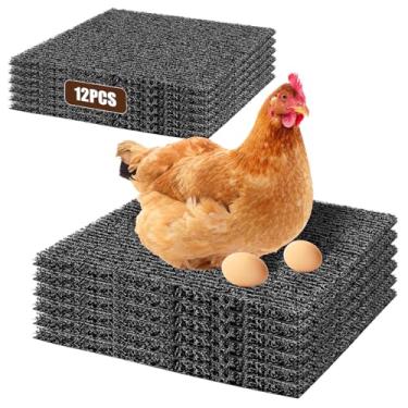 Imagem de Pacote com 12 almofadas de ninho de galinha, tapetes laváveis de 30 x 30 cm para galinheiro, tapetes reutilizáveis de PVC para postura de ovos - absorventes de choque, ventilados e antiderrapantes