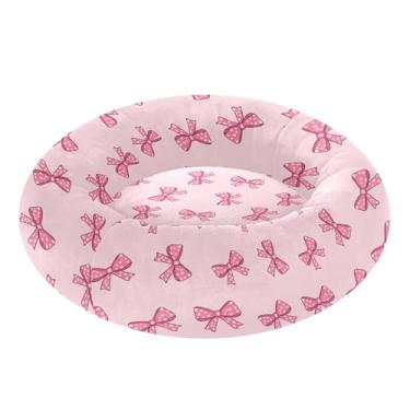 Imagem de SEHANY Cama fofa para cachorro rosquinha de laço rosa removível e lavável pequena cama redonda para gatos cama fofa super macia confortável para animais de estimação com fundo antiderrapante para cães