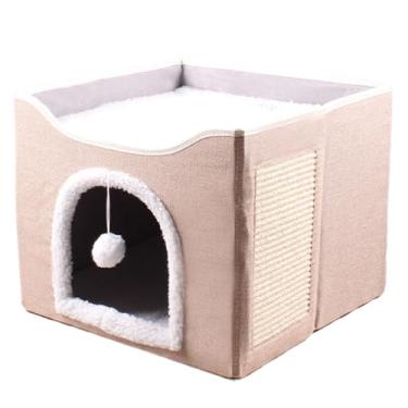 Imagem de Camas de gato para gatos internos, caverna da cama de gato - Cama de de casa grande - Tenda de condomínio para dormir, ninho de estimação de casas de cubo macio com bola de pelúcia e arranhão, s