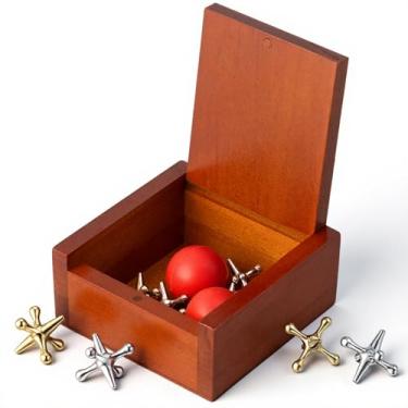 Imagem de Hiboom Jogo de macacos de metal com bolas em caixa de madeira de lembrança, jogo de jax vintage para crianças e adultos jogos de chão nostálgicos retrô para noite em família, lembrancinha de festa de