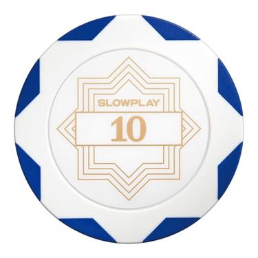 Imagem de SLOWPLAY Nash Clay Poker Chips White Gold Edition, composto de argila pesada de 14 gramas, fichas grandes de 40 mm a granel, pacote com 50 com denominação de 10